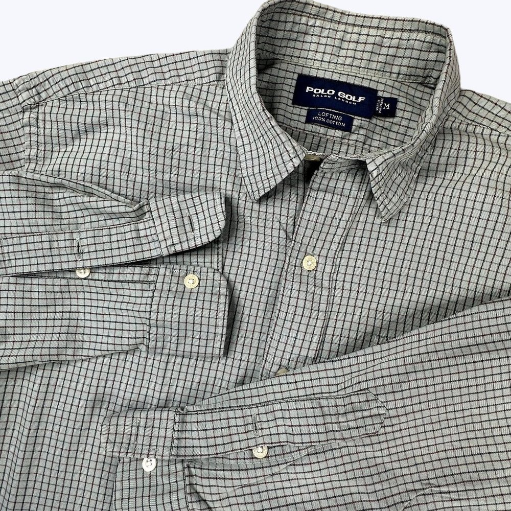 Ralph‎ Lauren Polo Golf Shirt Long Sleeve Button Front Size Medium Olive Green